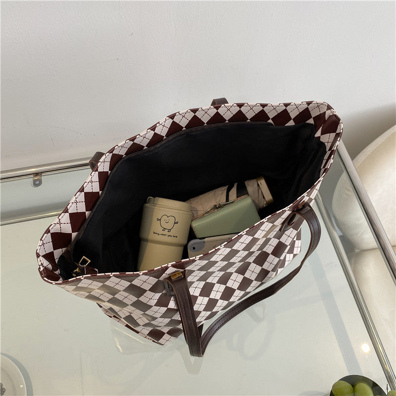 Popular Lingge Large Bag Women's New Fashion All-Match Casual Tote Bag Western Style All-Match Shoulder Bag