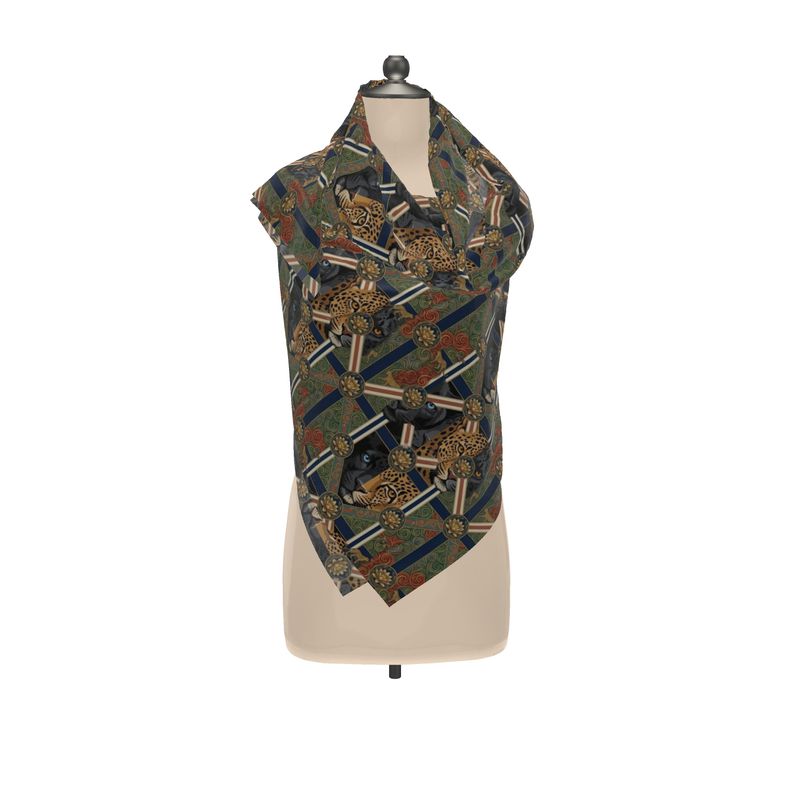 Aura Regalia: The Mosaic Panther & Leopard Silk Scarf Wrap or Shawl-AURA REGALIA 