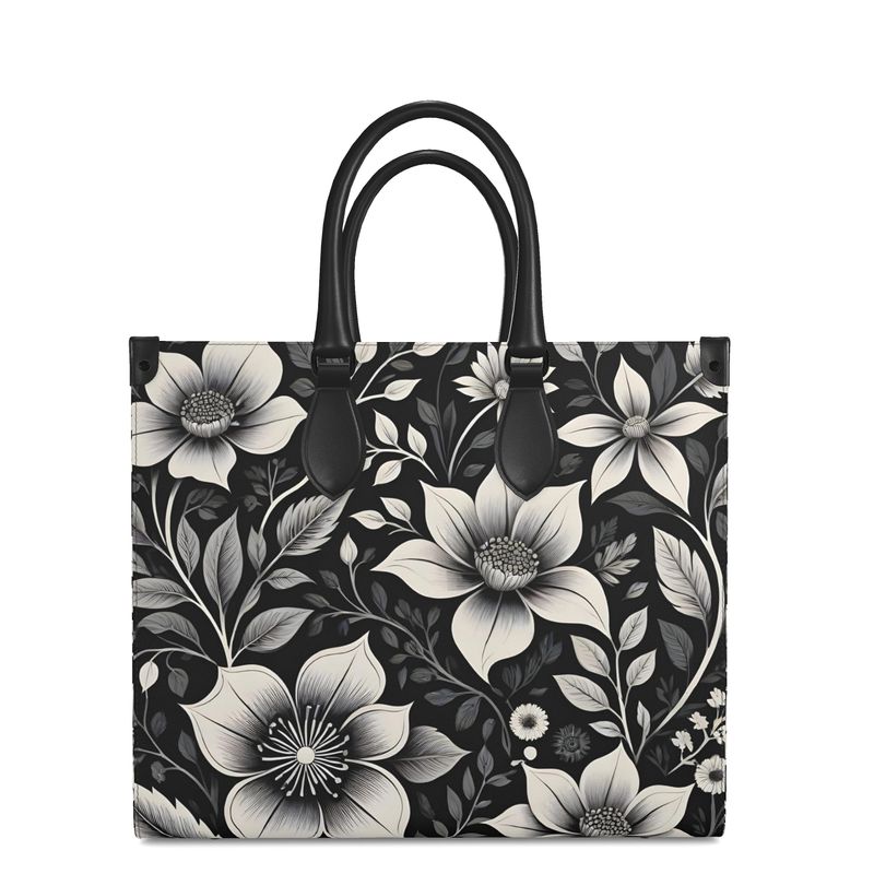 The Monolith Bloom | Botanical Black and white Designer handbag | Aura Regalia