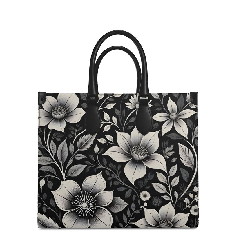 The Monolith Bloom | Botanical Black and white Designer handbag | Aura Regalia
