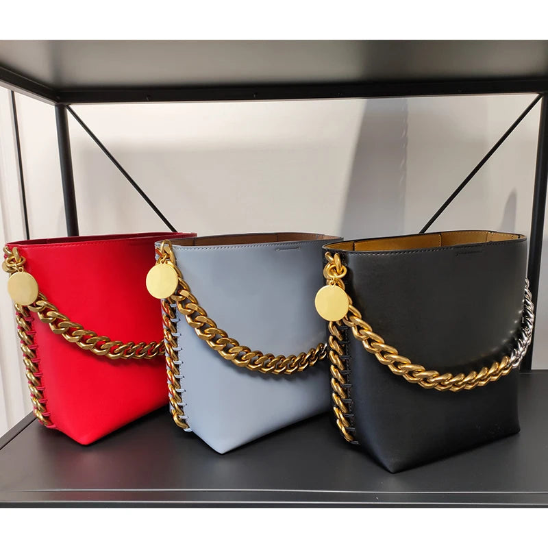 New Women's Bucket Bag Luxury Shoulder Bag High Quality Handbag Fashion Women's Bag Thick Chain Party Bag Wallet-AURA REGALIA 