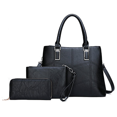 3 Sets High Quality PU Leather Women Handbags Luxury Brands Tote Bag+Ladies Shoulder Messenger crossbody bag+Clutch Feminina Sac-AURA REGALIA 
