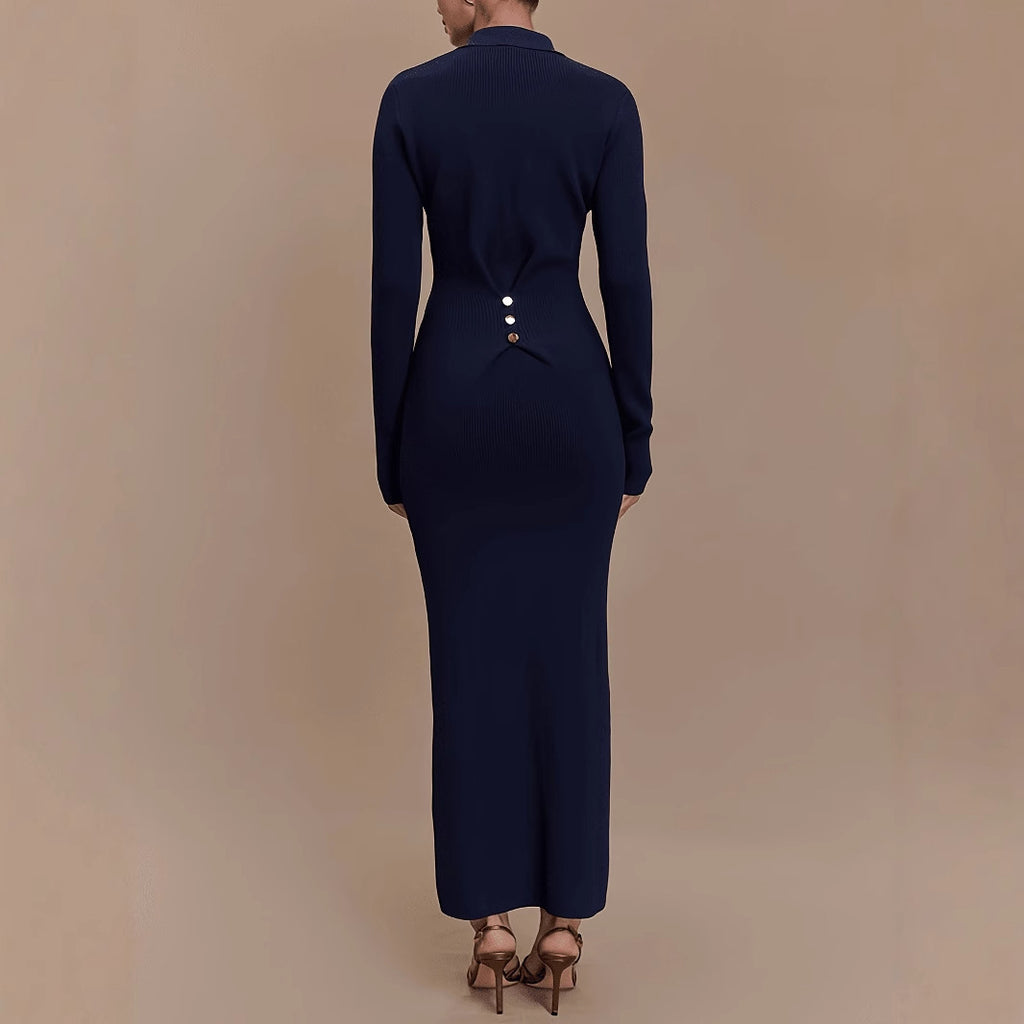 Vestido de punto otoño invierno mujer corte ajustado botones cómodo elegante chic