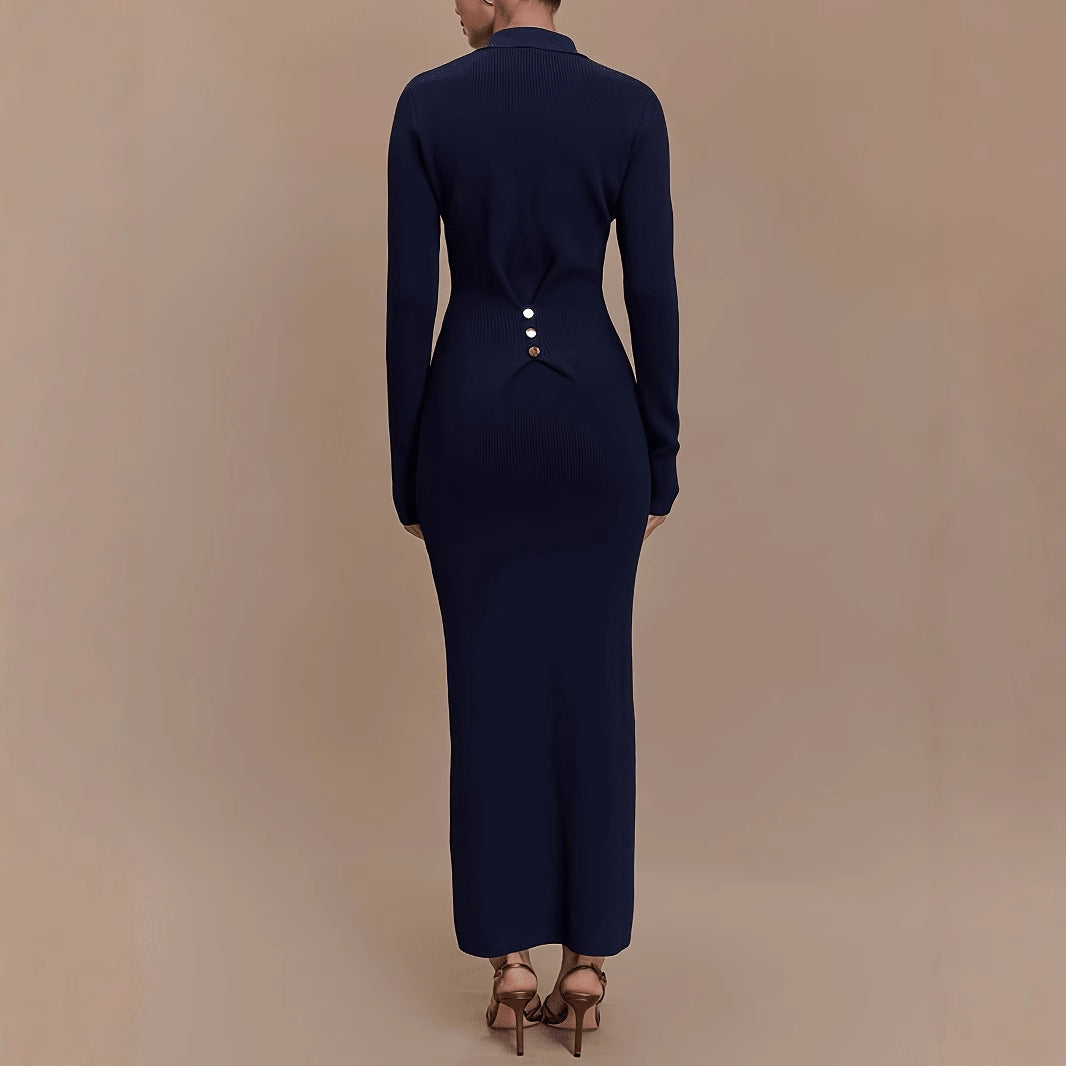 Vestido de punto otoño invierno mujer corte ajustado botones cómodo elegante chic