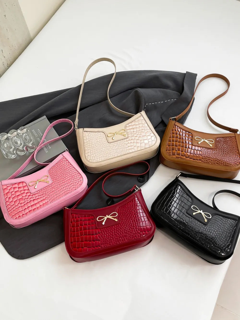 Bow PU Leather Shoulder Bag-AURA REGALIA 