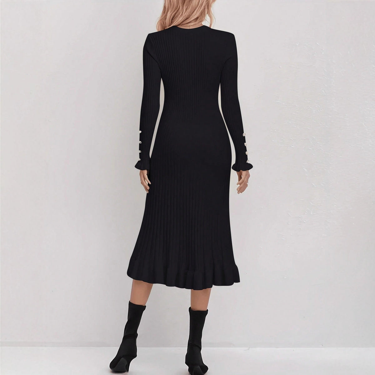 Vestido de punto elegante e informal para mujer, vestido versátil liso sencillo