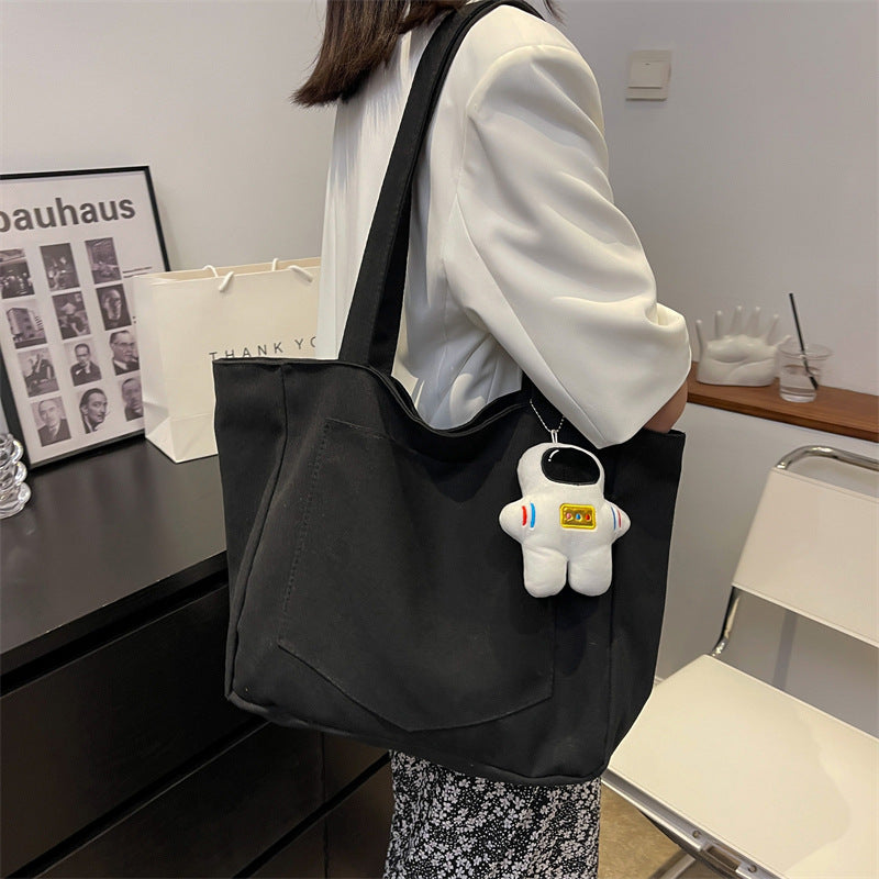 Big Bag Women's New Trendy Korean Style Casual Canvas Shoulder Bag Large Capacity Popular All-Match Tote Bag