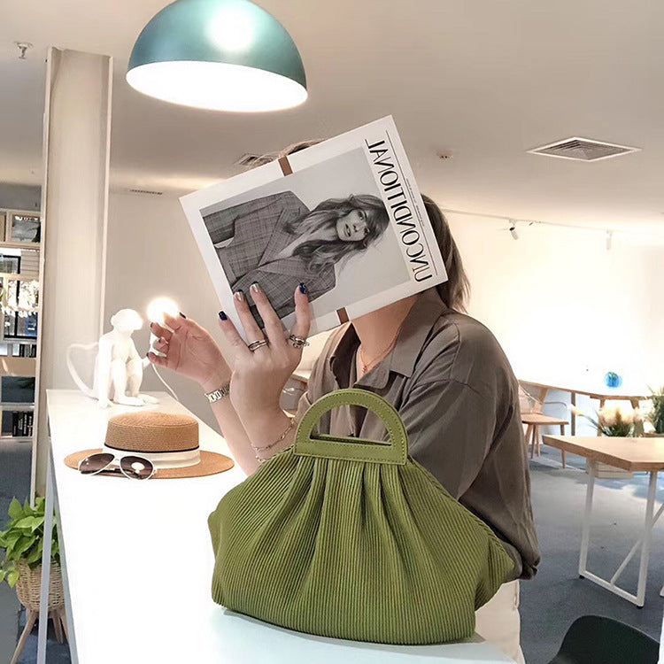 Women Pleated Dumpling Top Handle Purse