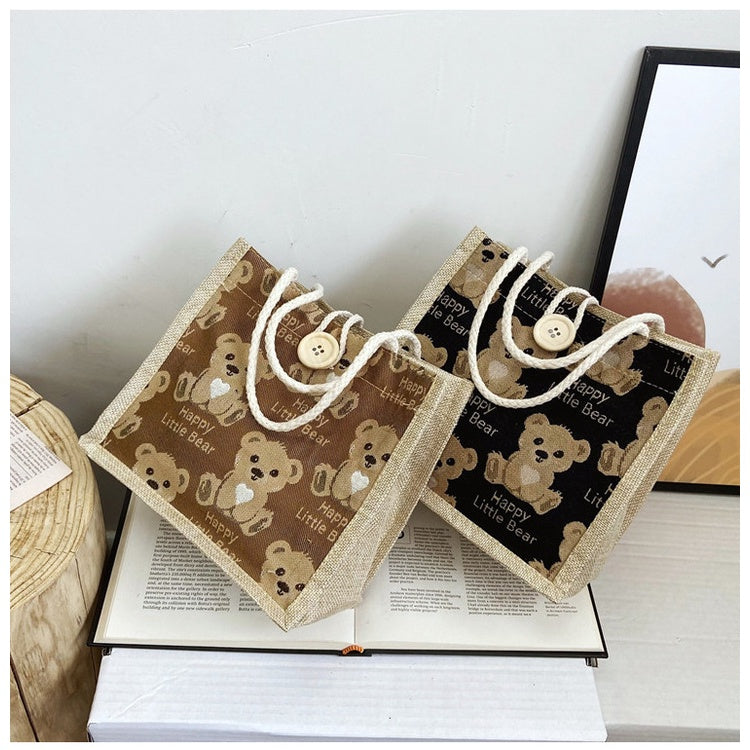 Japanese Cartoon Bear Tote Bag Cute And Lightweight Student Lunch Bag Large Capacity Storage Lunch Box Shoulder Bag