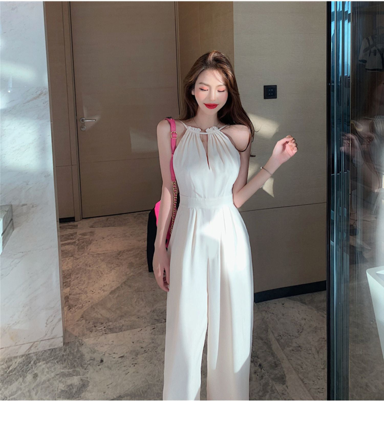 White Jumpsuit Women's Summer Thin Fashion Halter-AURA REGALIA 