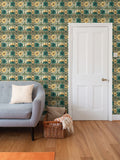 Green and Gold Repeat Pattern Wallpaper