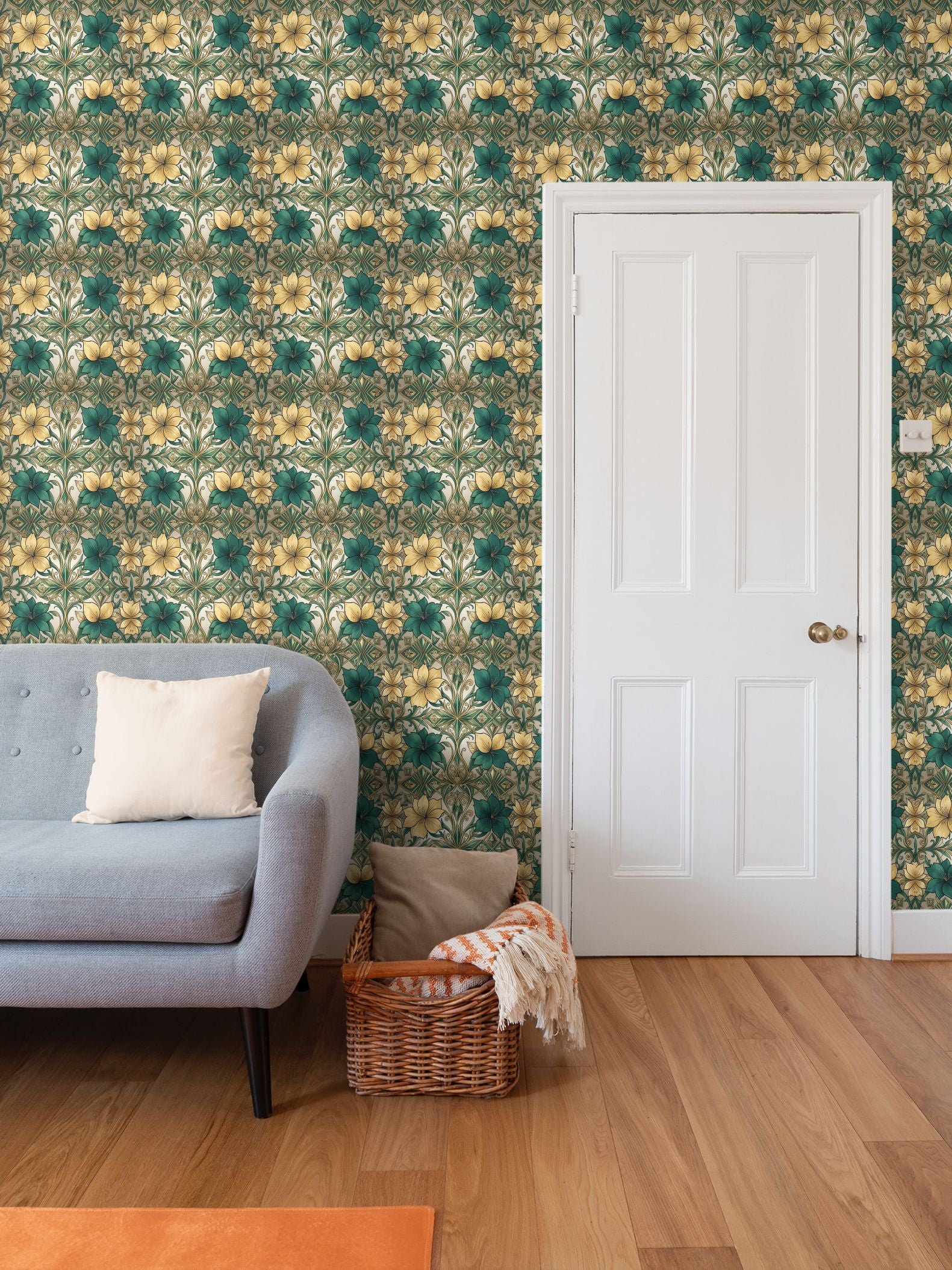Green and Gold Repeat Pattern Wallpaper