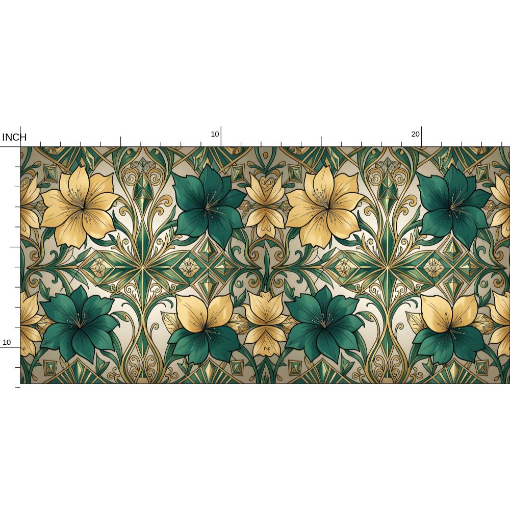 Green and Gold Repeat Pattern Wallpaper