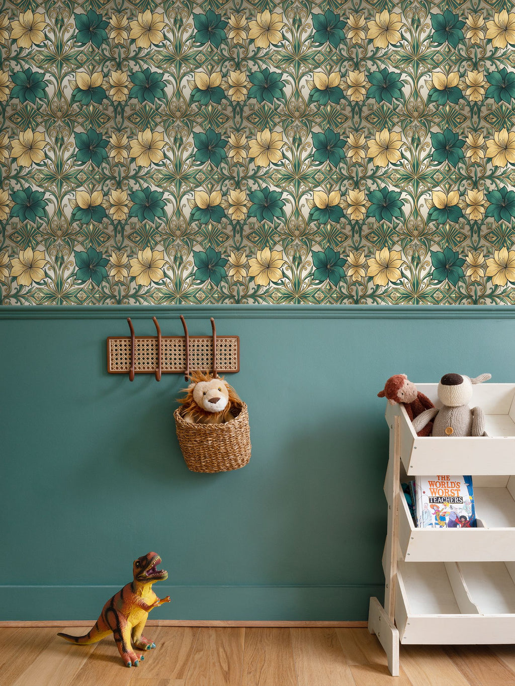 Green and Gold Repeat Pattern Wallpaper