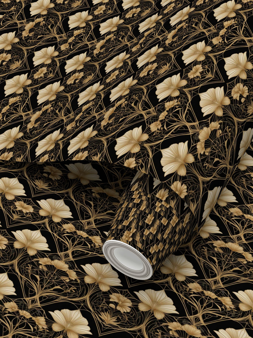 Black and Gold Repeat Pattern Wallpaper | Aura Regalia