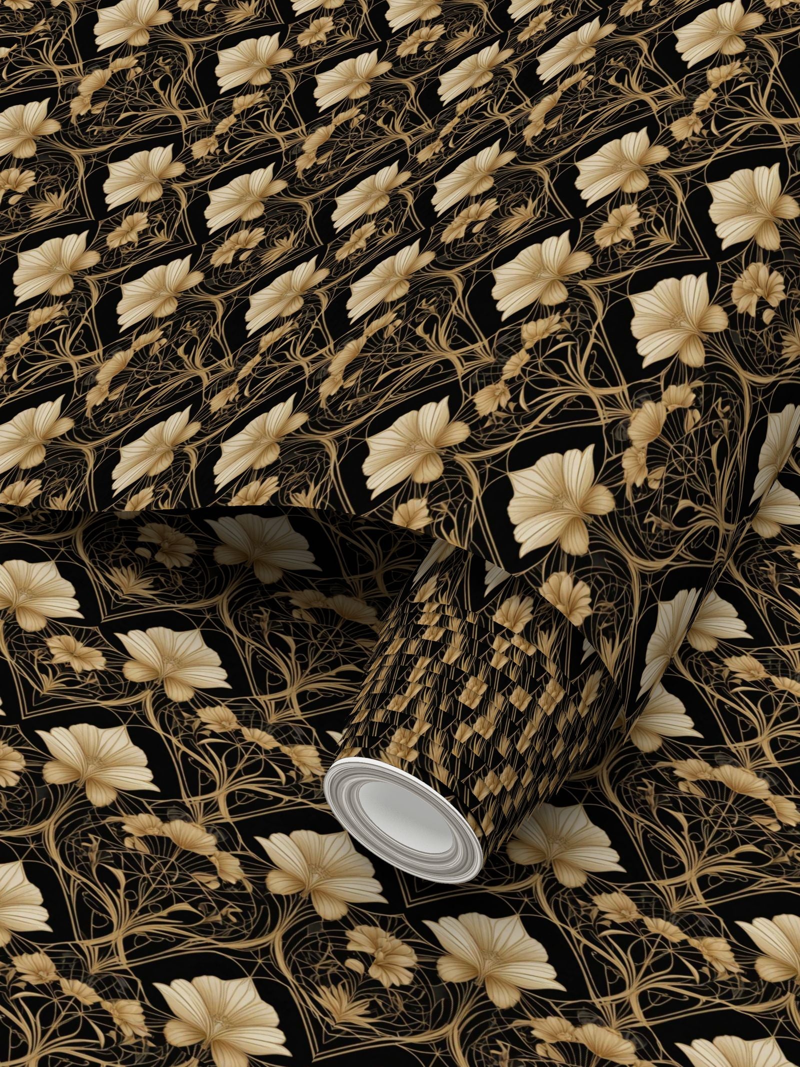 Black and Gold Repeat Pattern Wallpaper | Aura Regalia