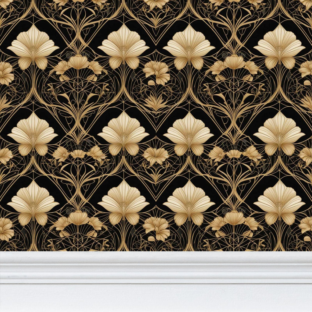 Black and Gold Repeat Pattern Wallpaper | Aura Regalia