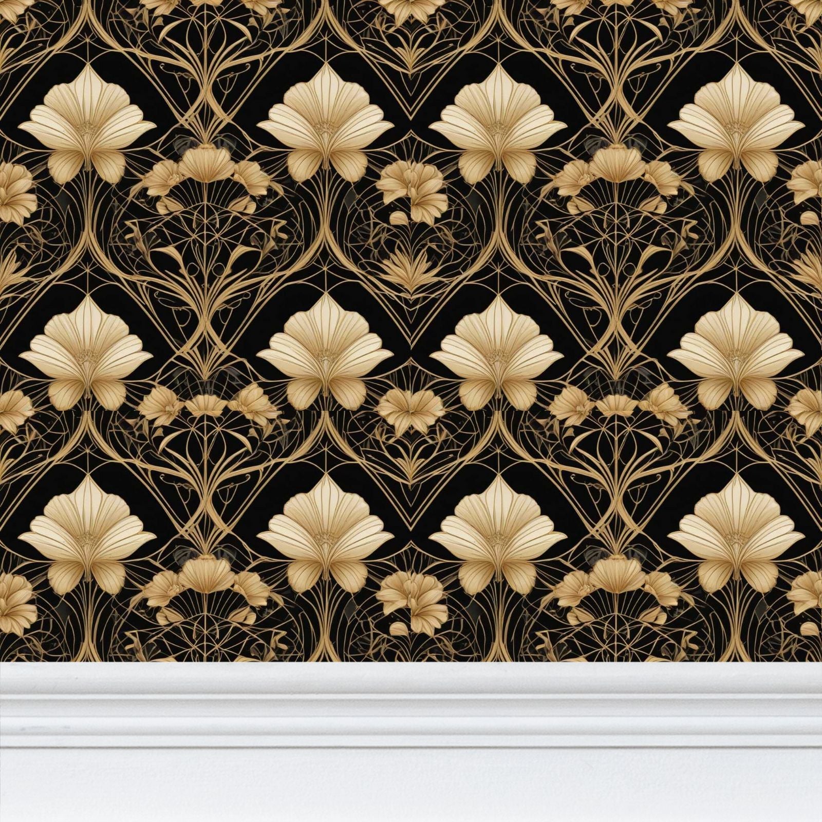 Black and Gold Repeat Pattern Wallpaper | Aura Regalia