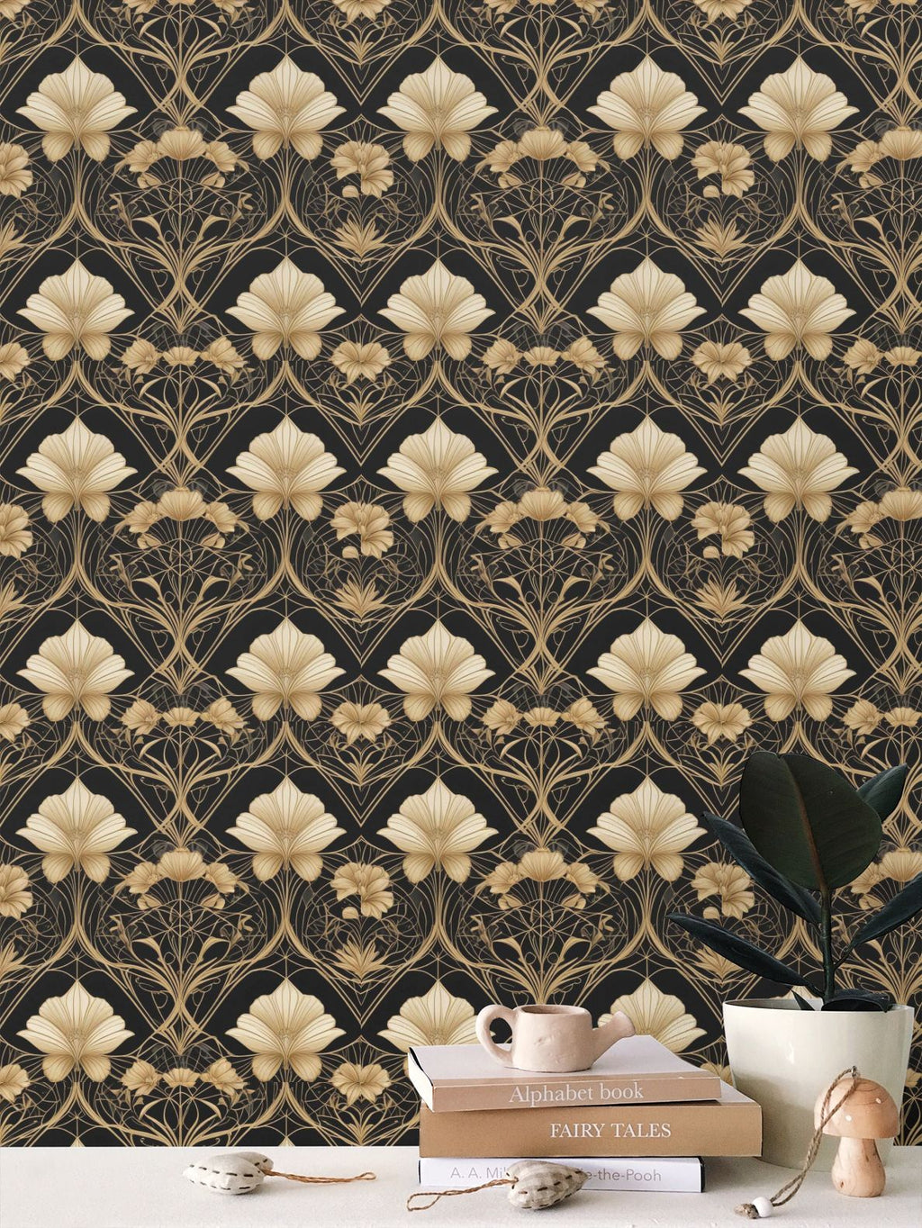 Black and Gold Repeat Pattern Wallpaper | Aura Regalia