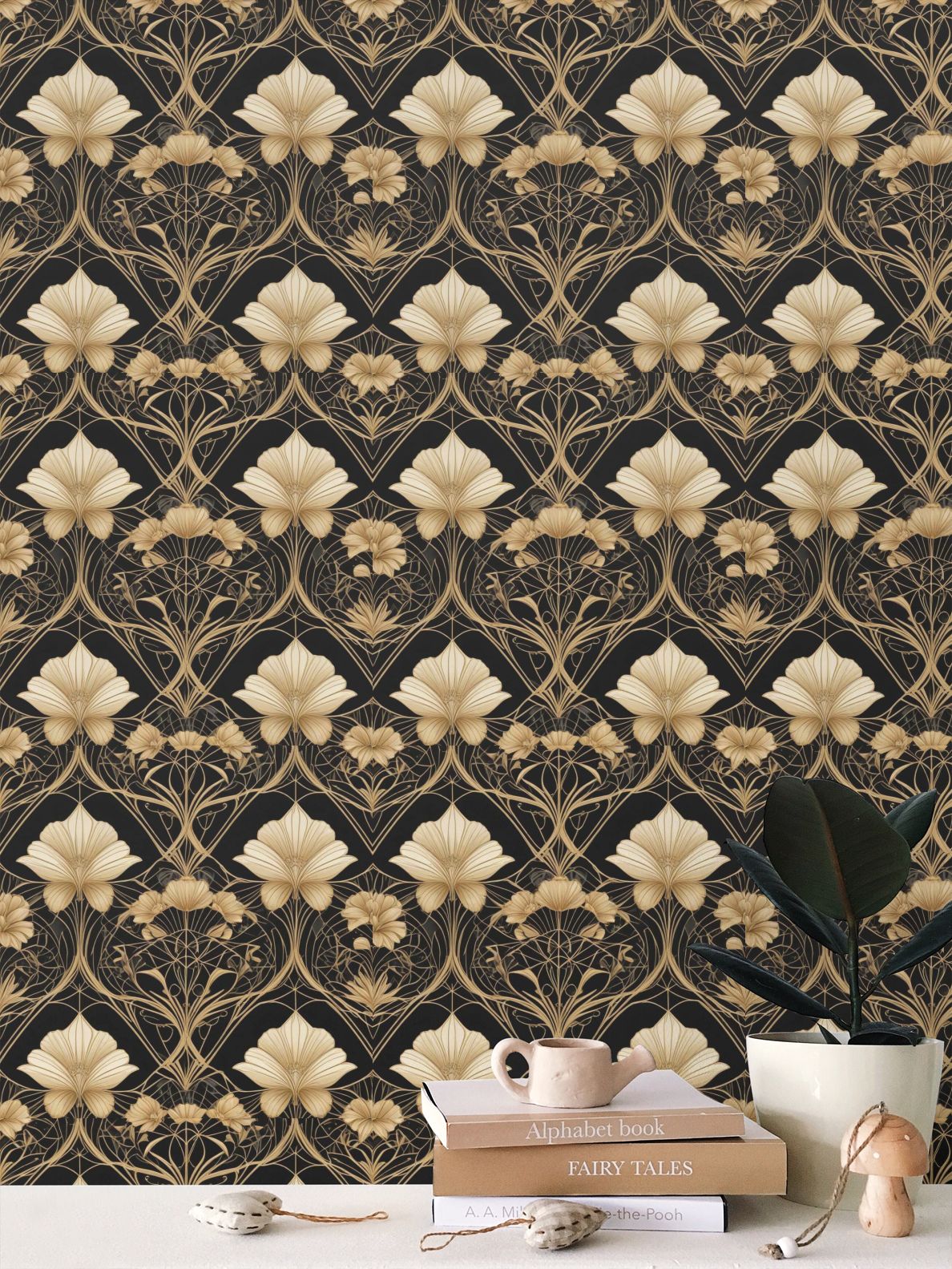 Black and Gold Repeat Pattern Wallpaper | Aura Regalia
