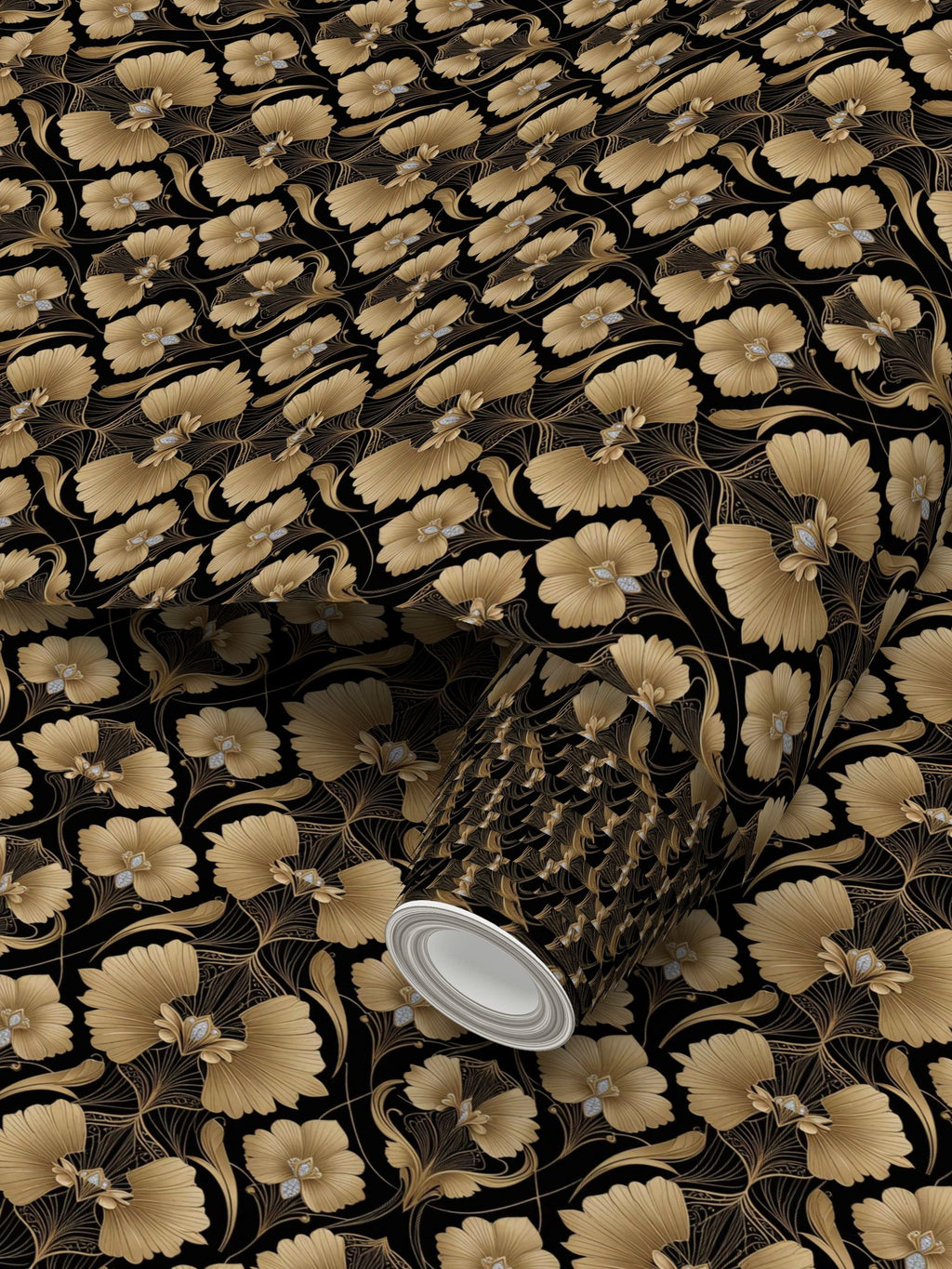 Black and gold fan Repeat Pattern Wallpaper