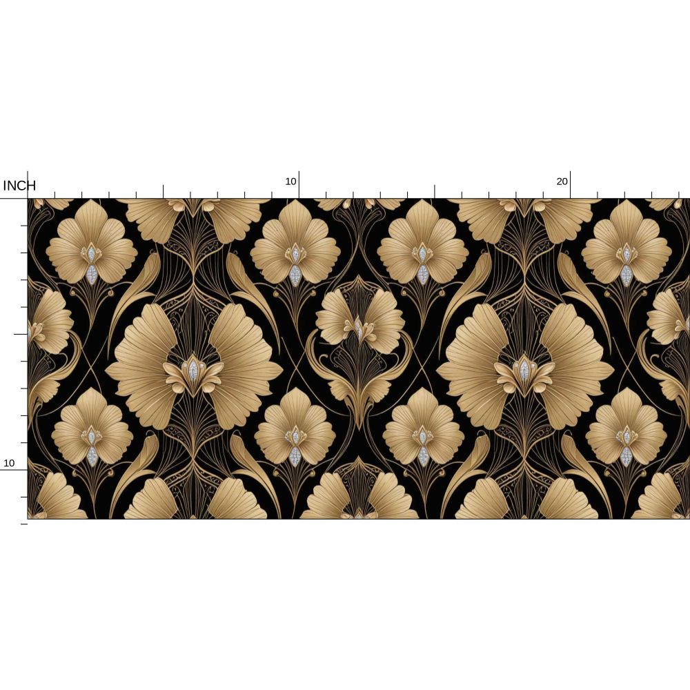 Black and gold fan Repeat Pattern Wallpaper