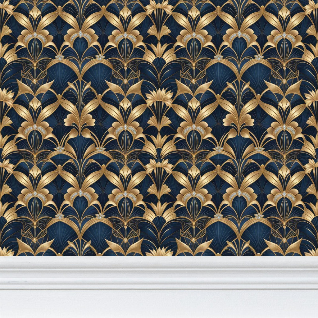 Art Deco floral Repeat Pattern Wallpaper | Aura Regalia