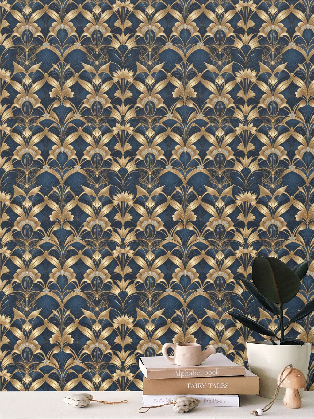 Art Deco floral Repeat Pattern Wallpaper | Aura Regalia