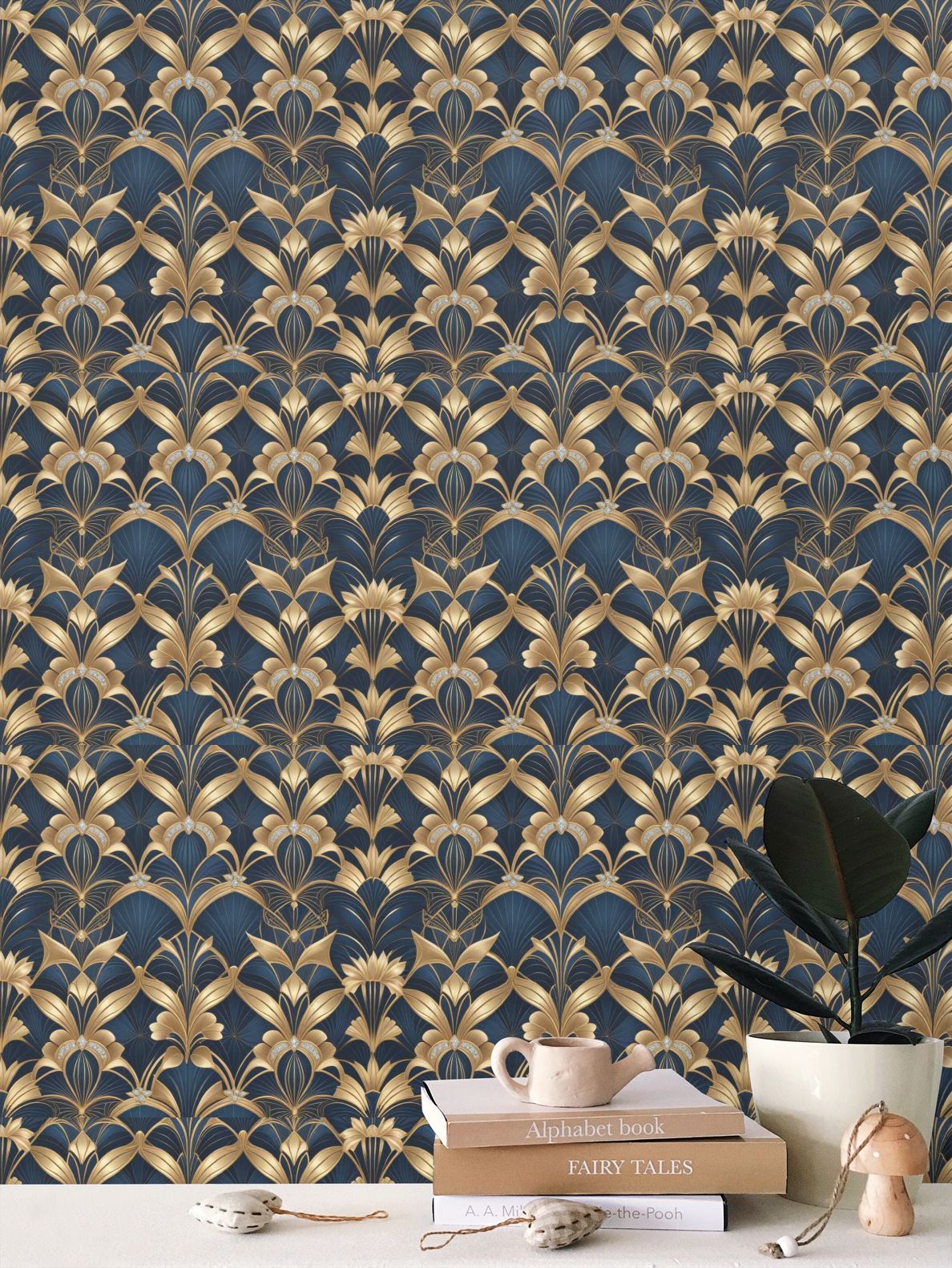 Art Deco floral Repeat Pattern Wallpaper | Aura Regalia