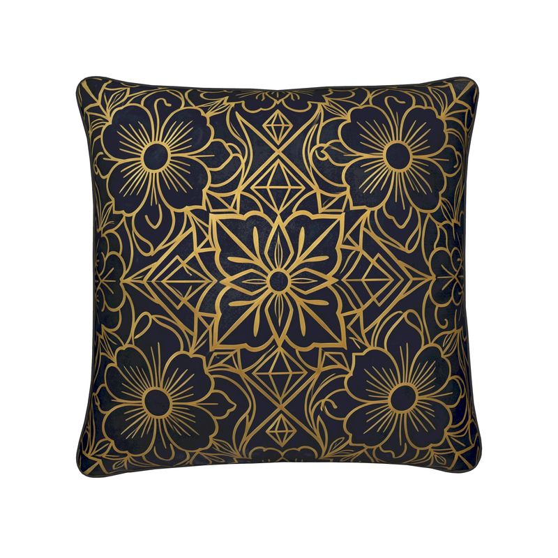 Navy and Gold Floral Art Deco Cushions | Aura Regalia