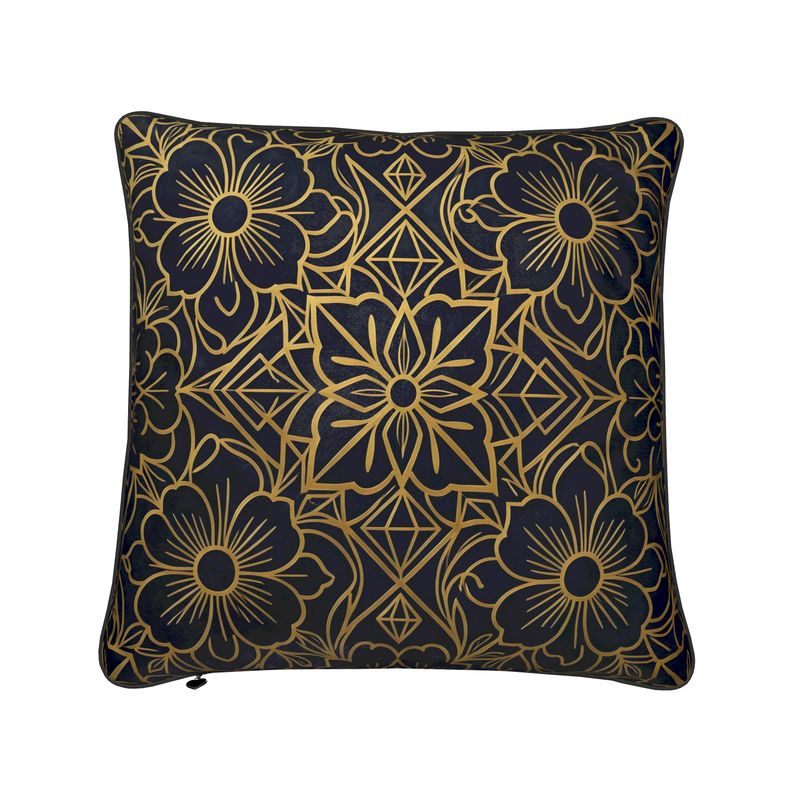Navy and Gold Floral Art Deco Cushions | Aura Regalia