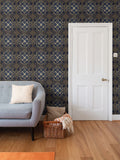Navy and blue Art Deco Repeat Pattern Wallpaper | Aura Regalia