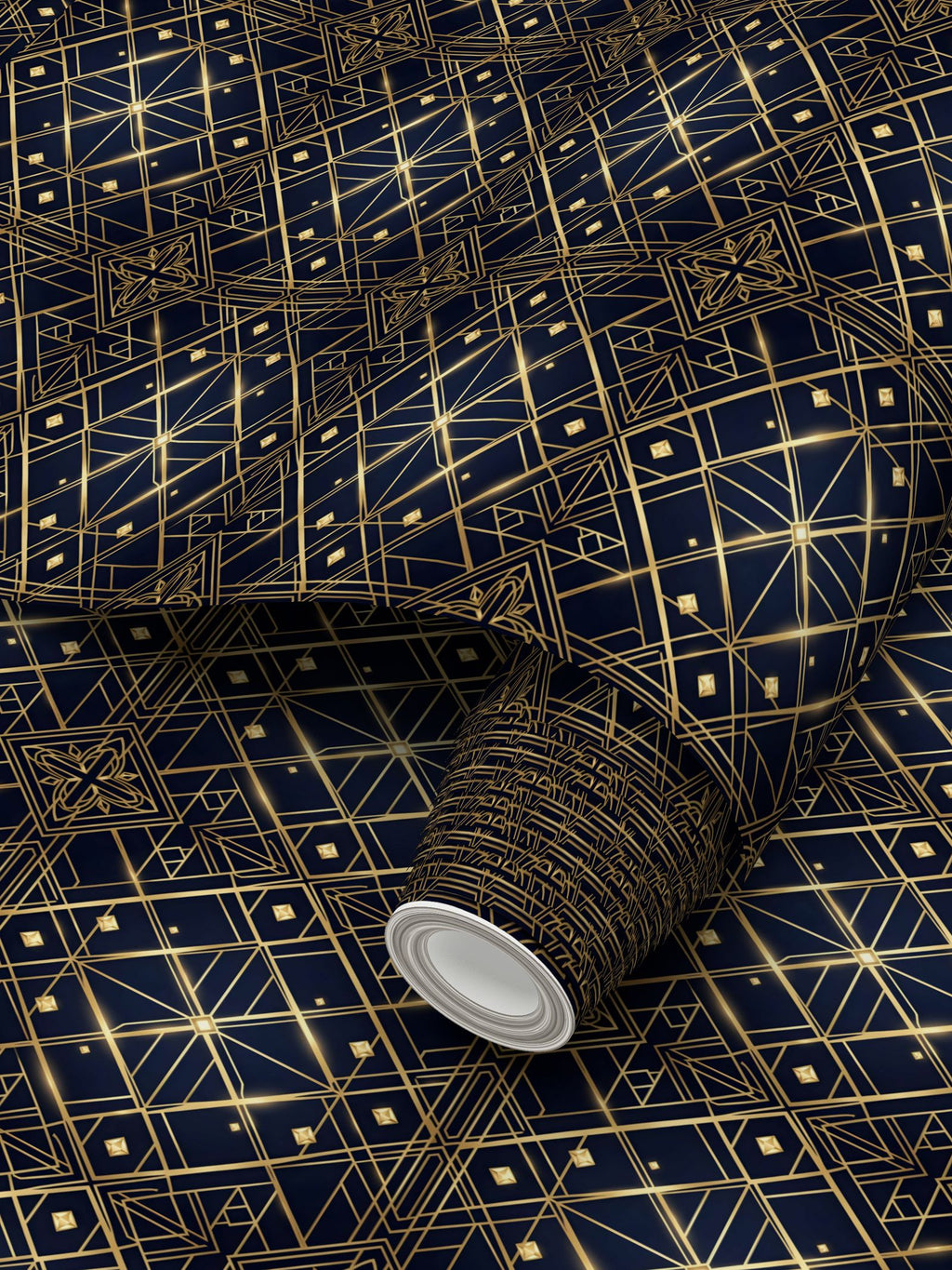 Navy and blue Art Deco Repeat Pattern Wallpaper | Aura Regalia