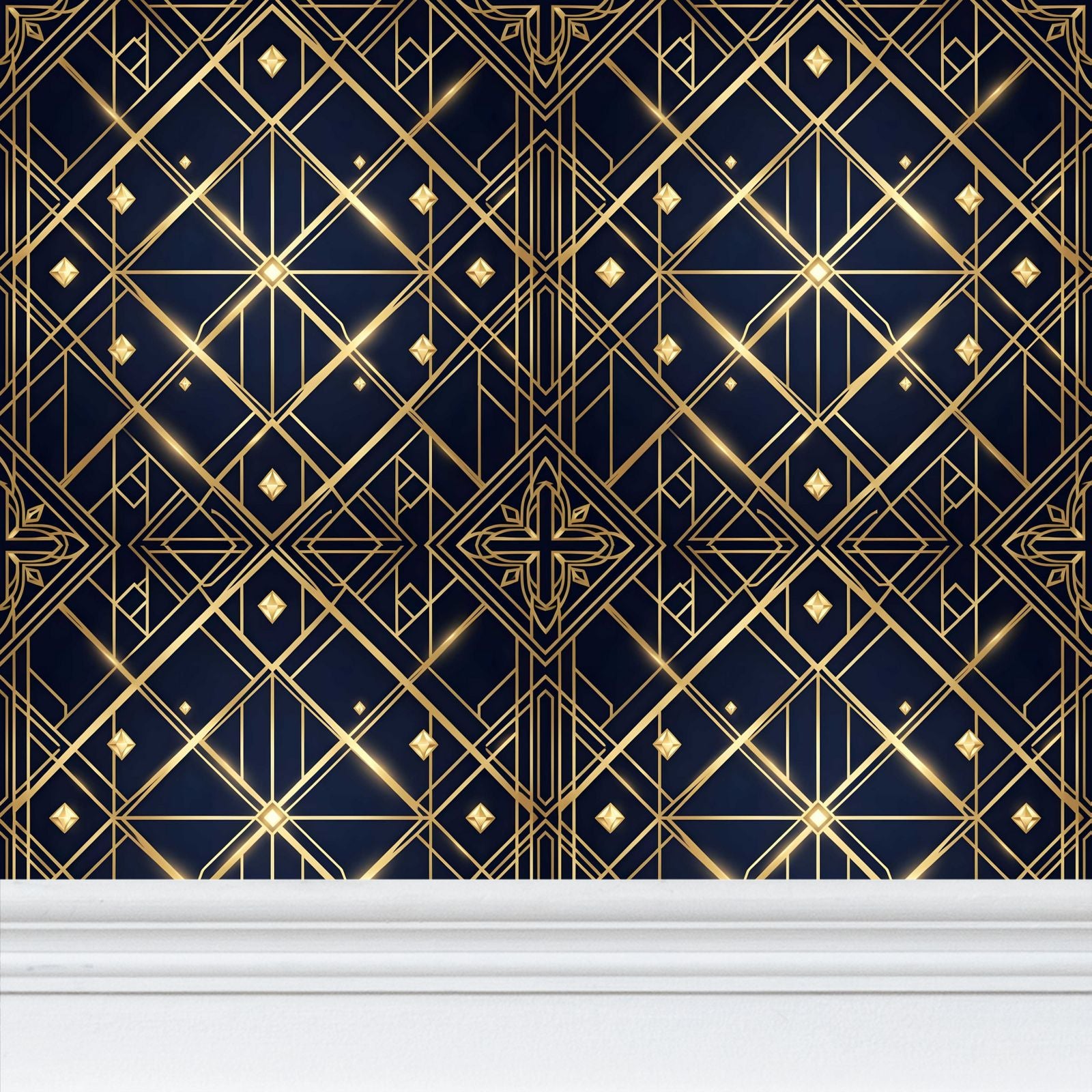 Navy and blue Art Deco Repeat Pattern Wallpaper | Aura Regalia
