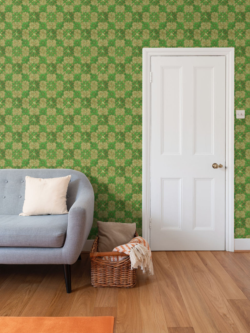 Green and Gold Art Nouveau Repeat Pattern Wallpaper | Aura Regalia