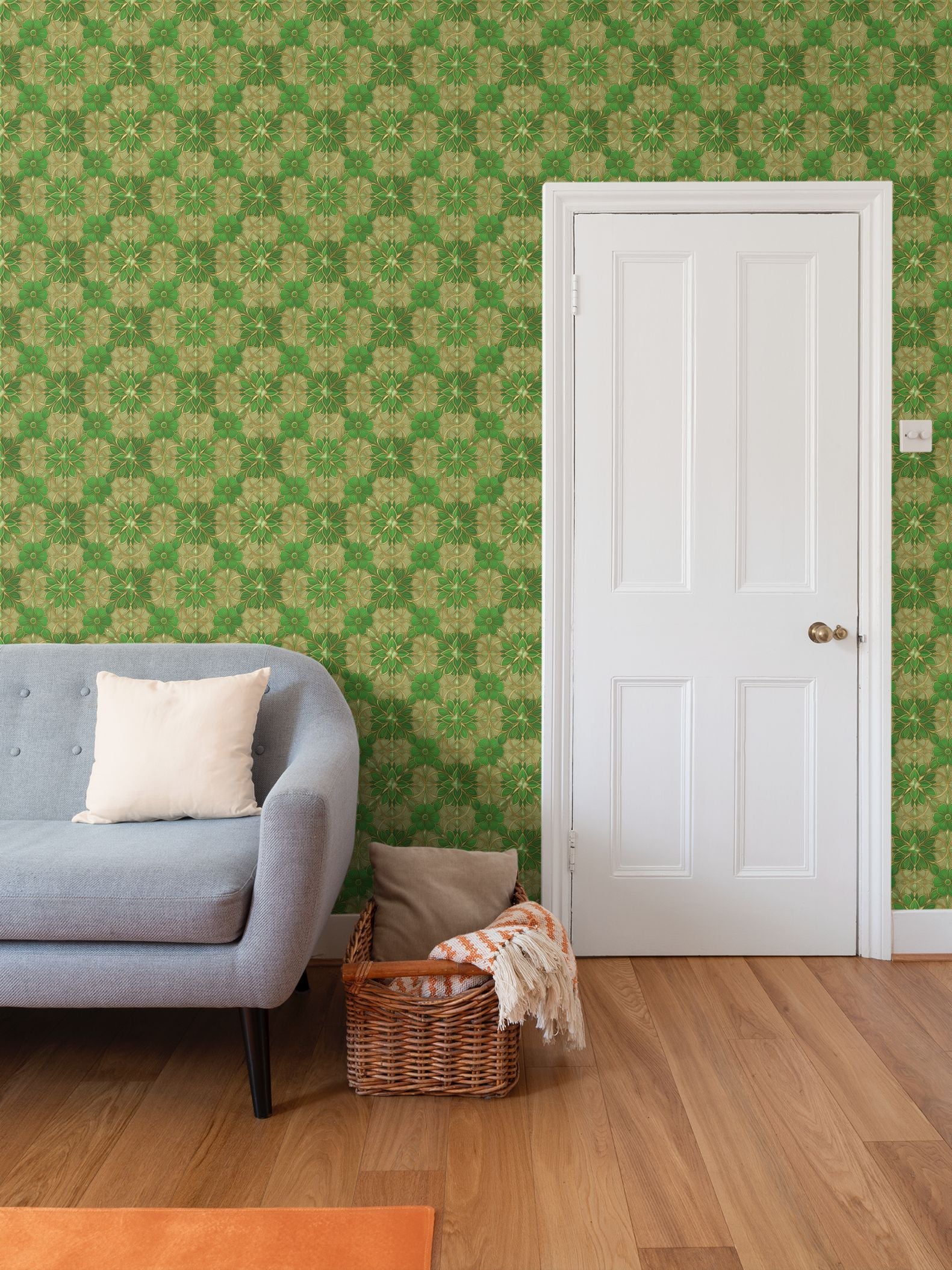 Green and Gold Art Nouveau Repeat Pattern Wallpaper | Aura Regalia