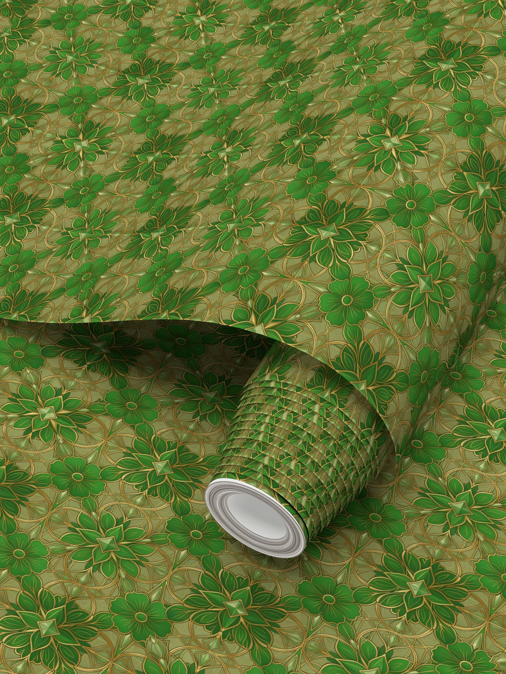 Green and Gold Art Nouveau Repeat Pattern Wallpaper | Aura Regalia
