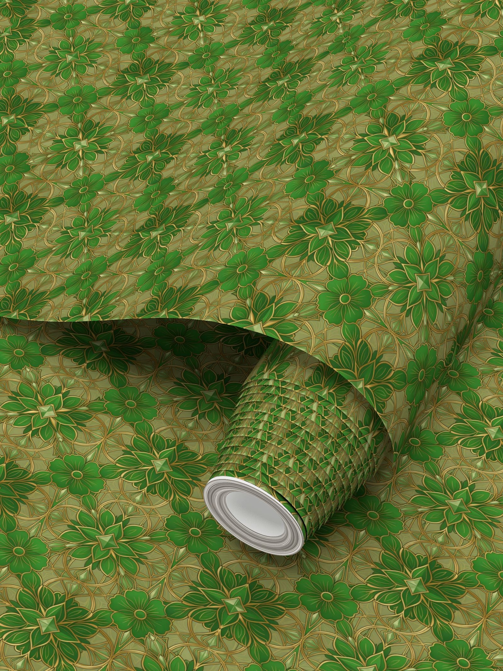 Green and Gold Art Nouveau Repeat Pattern Wallpaper | Aura Regalia