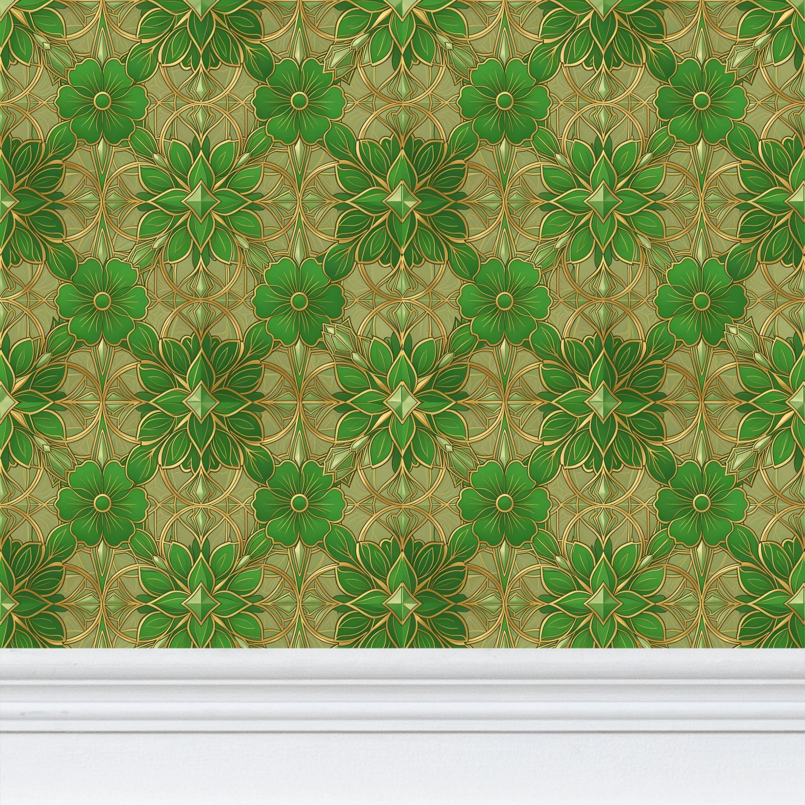 Green and Gold Art Nouveau Repeat Pattern Wallpaper | Aura Regalia