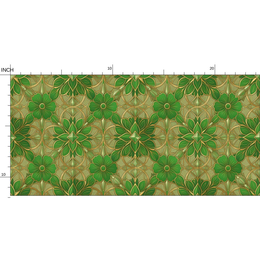 Green and Gold Art Nouveau Repeat Pattern Wallpaper | Aura Regalia
