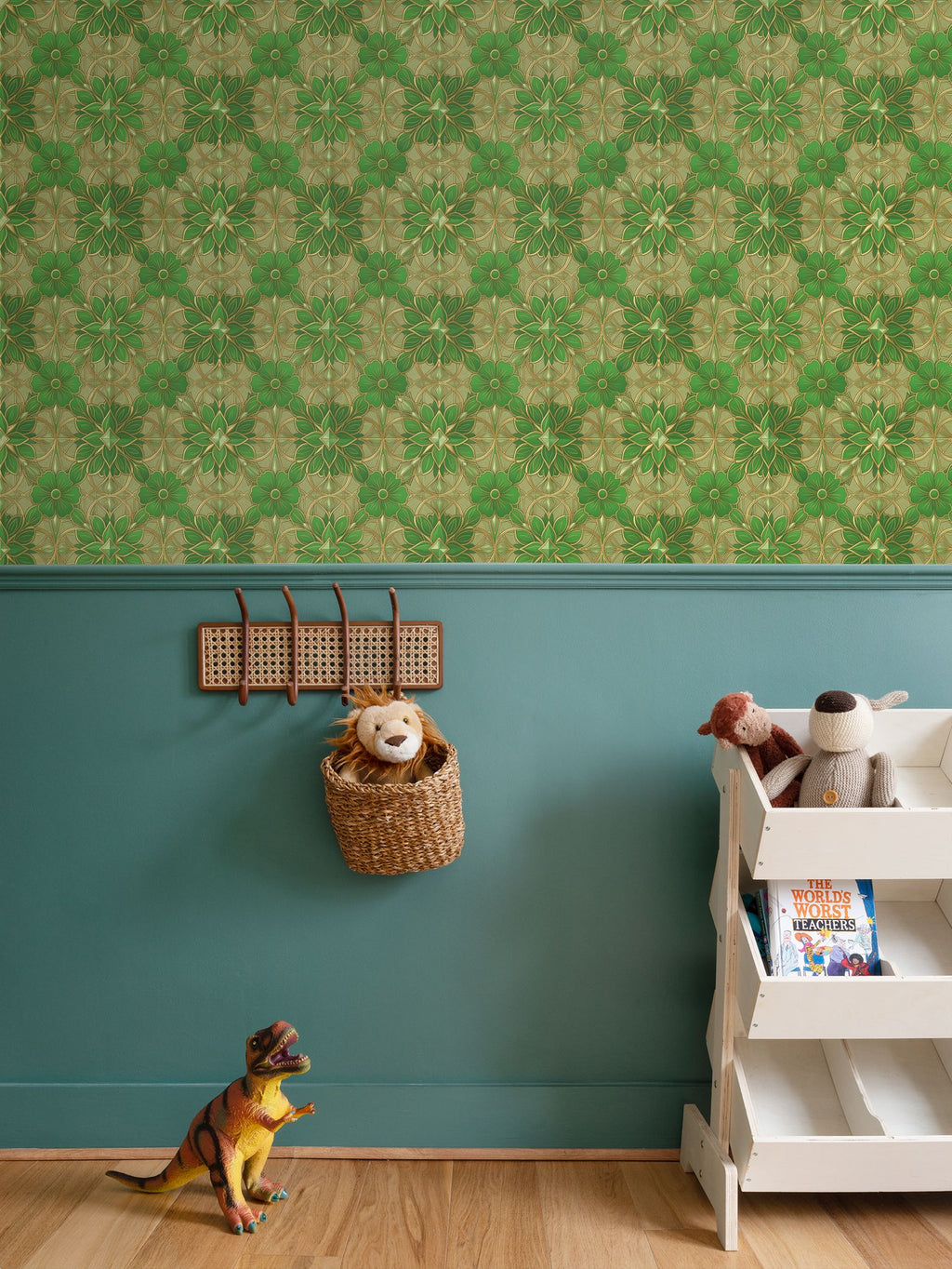 Green and Gold Art Nouveau Repeat Pattern Wallpaper | Aura Regalia