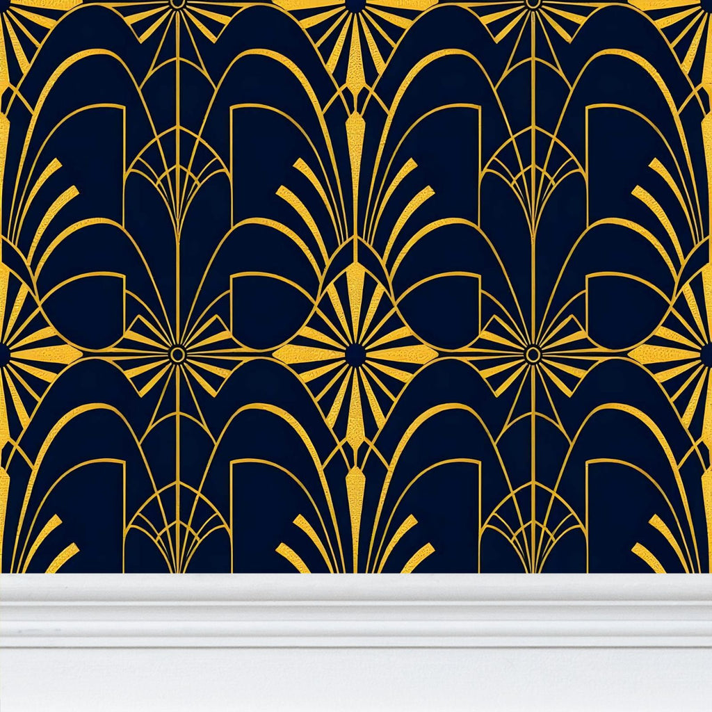 Art Deco Navy and gold Repeat Pattern Wallpaper | Aura Regalia