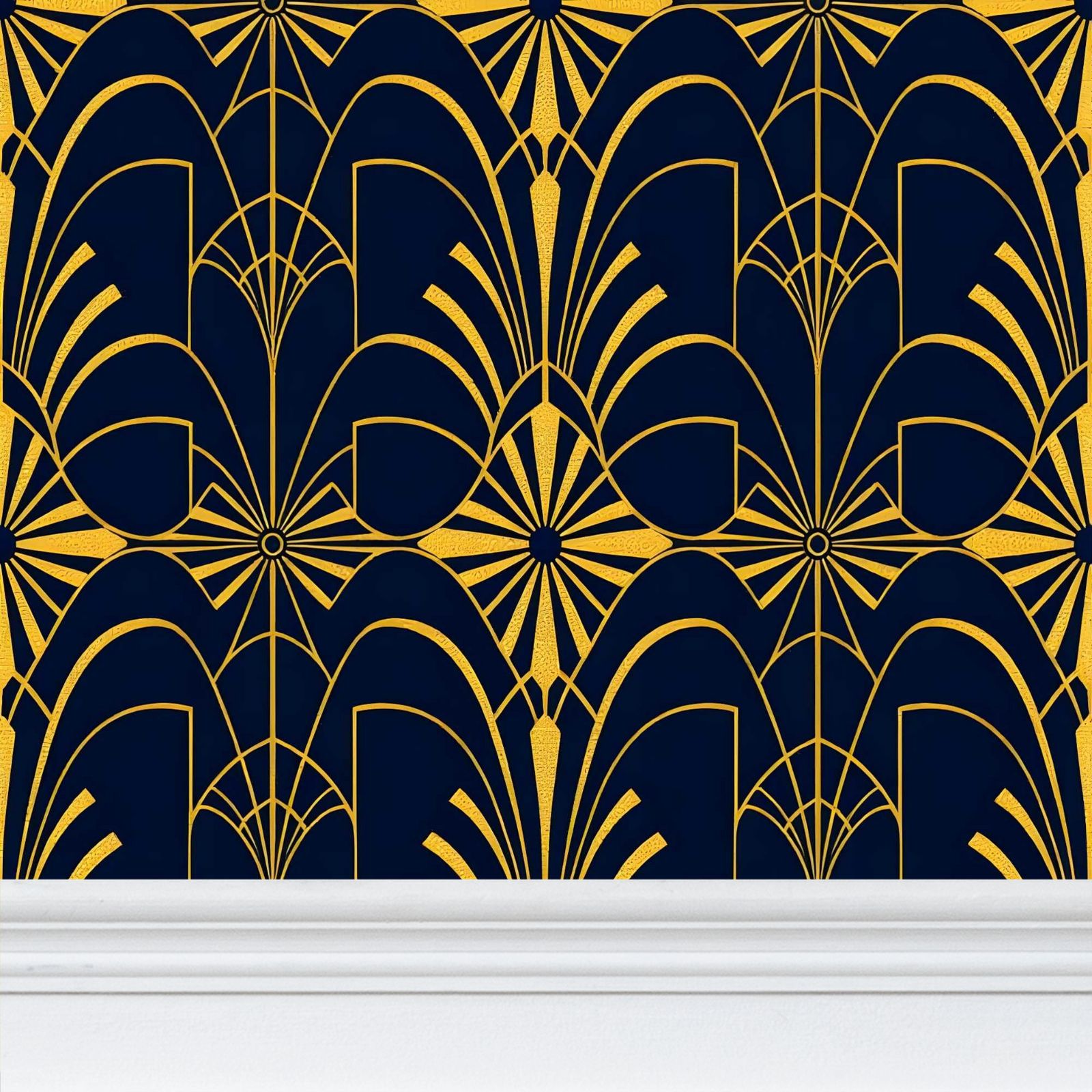 Art Deco Navy and gold Repeat Pattern Wallpaper | Aura Regalia