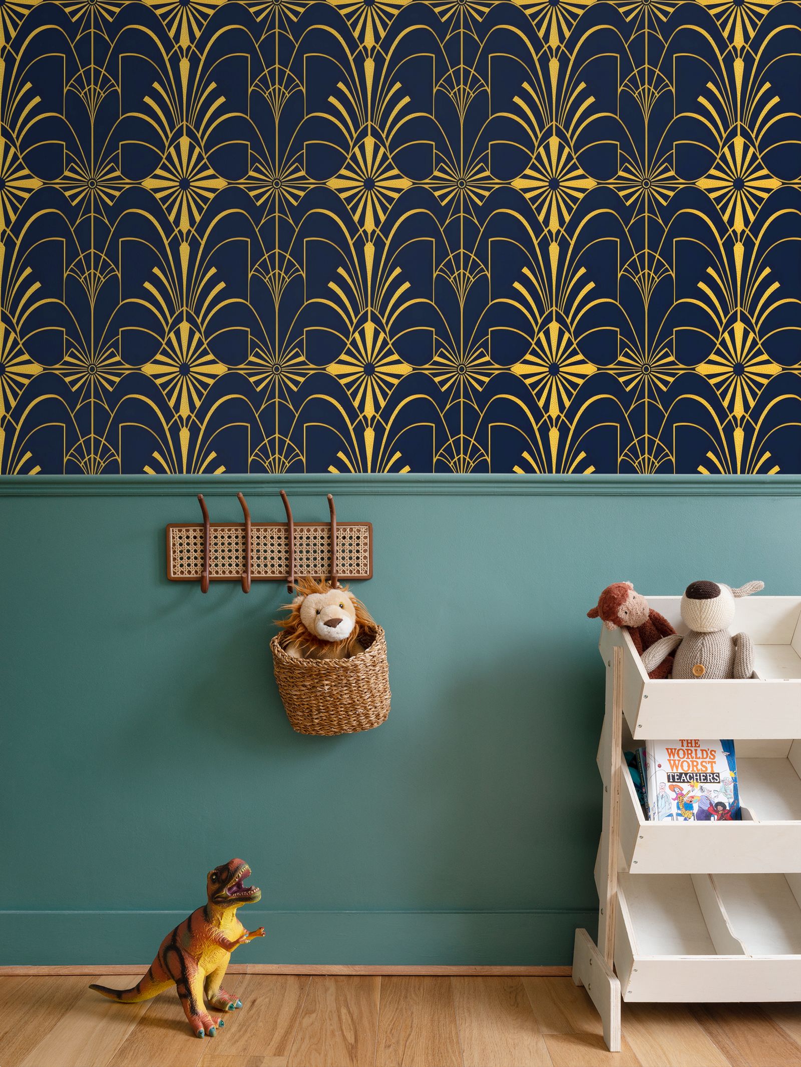Art Deco Navy and gold Repeat Pattern Wallpaper | Aura Regalia