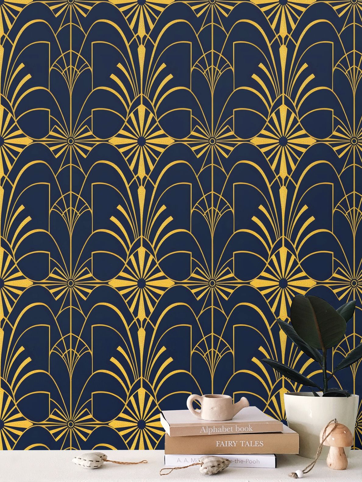 Art Deco Navy and gold Repeat Pattern Wallpaper | Aura Regalia