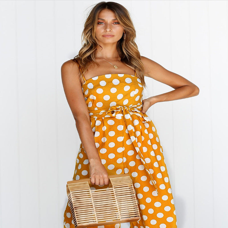 Sleeveless strapless polka dot long jumpsuit-AURA REGALIA 