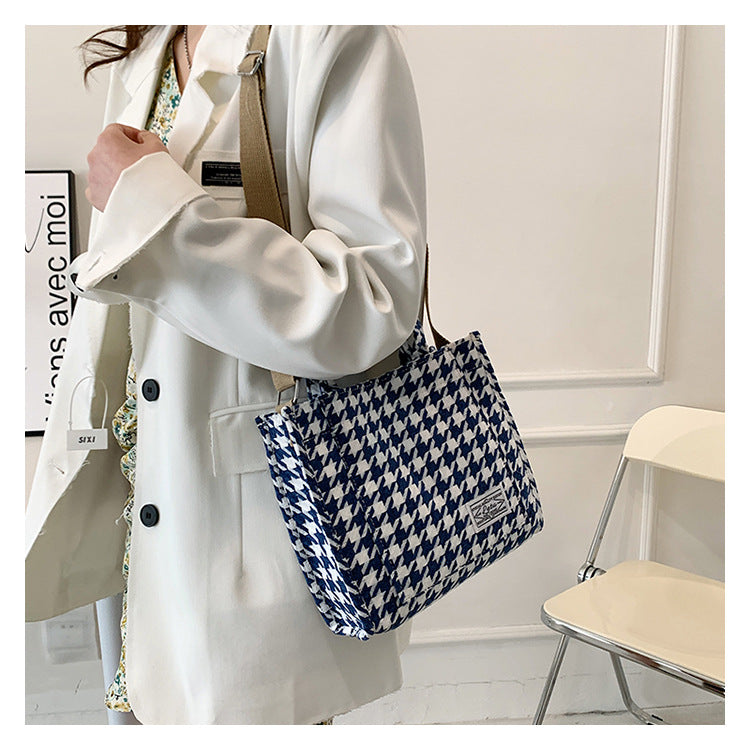 Houndstooth Tote Bag Women's New Trendy Korean Version Of The Western Style Handbag Fashion Commuter Shoulder Messenger Bag-AURA REGALIA 