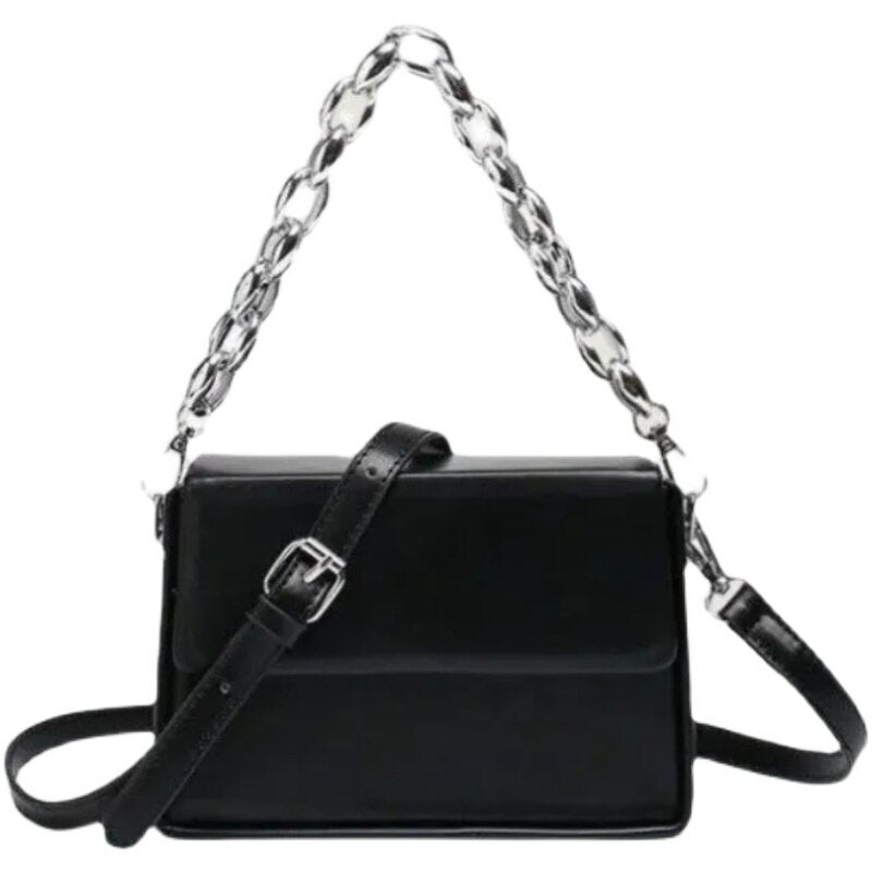 Versatile Simply Chains Solid Color Handbags For Woman New Brand Leather Crossbody Shoulder Bag Fashion-AURA REGALIA 