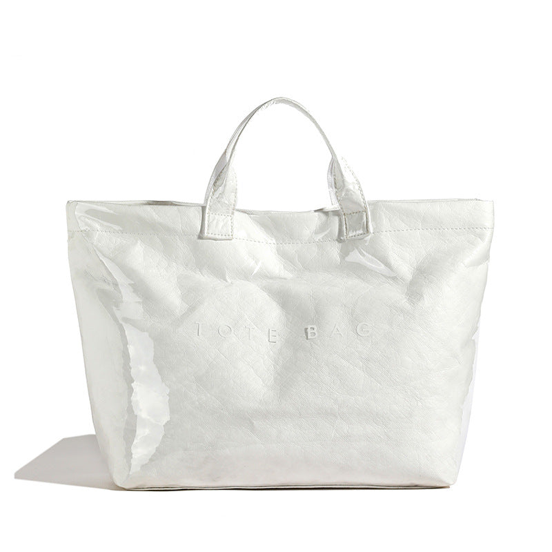 Vintage PVC tote with DuPont lettering. Simple, transparent, large - capacity handbag