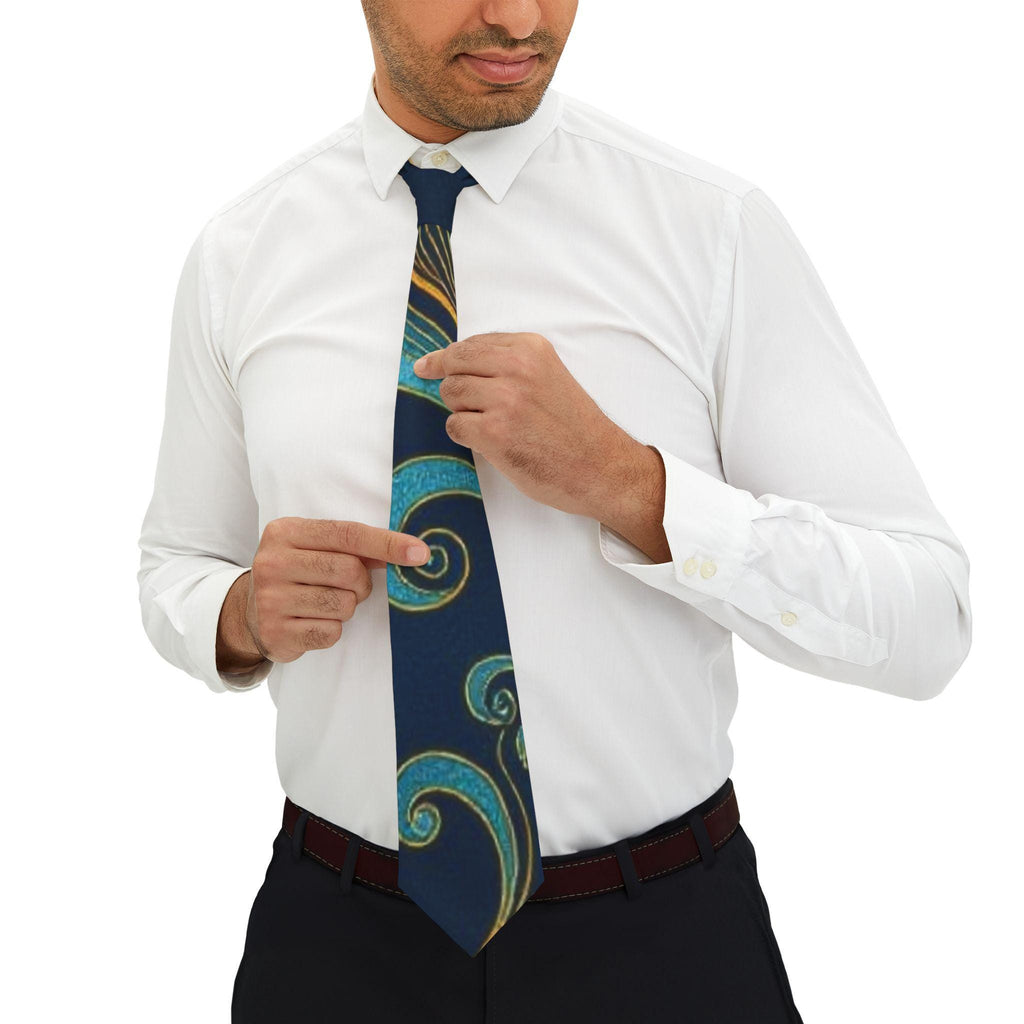 Blue Teal Swirl Pattern Necktie | Abstract Celtic-Inspired Design
